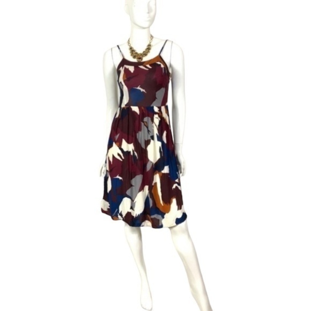Ann Taylor Loft fit and flare bold abstract‎ spaghetti strap multicolor dress 2